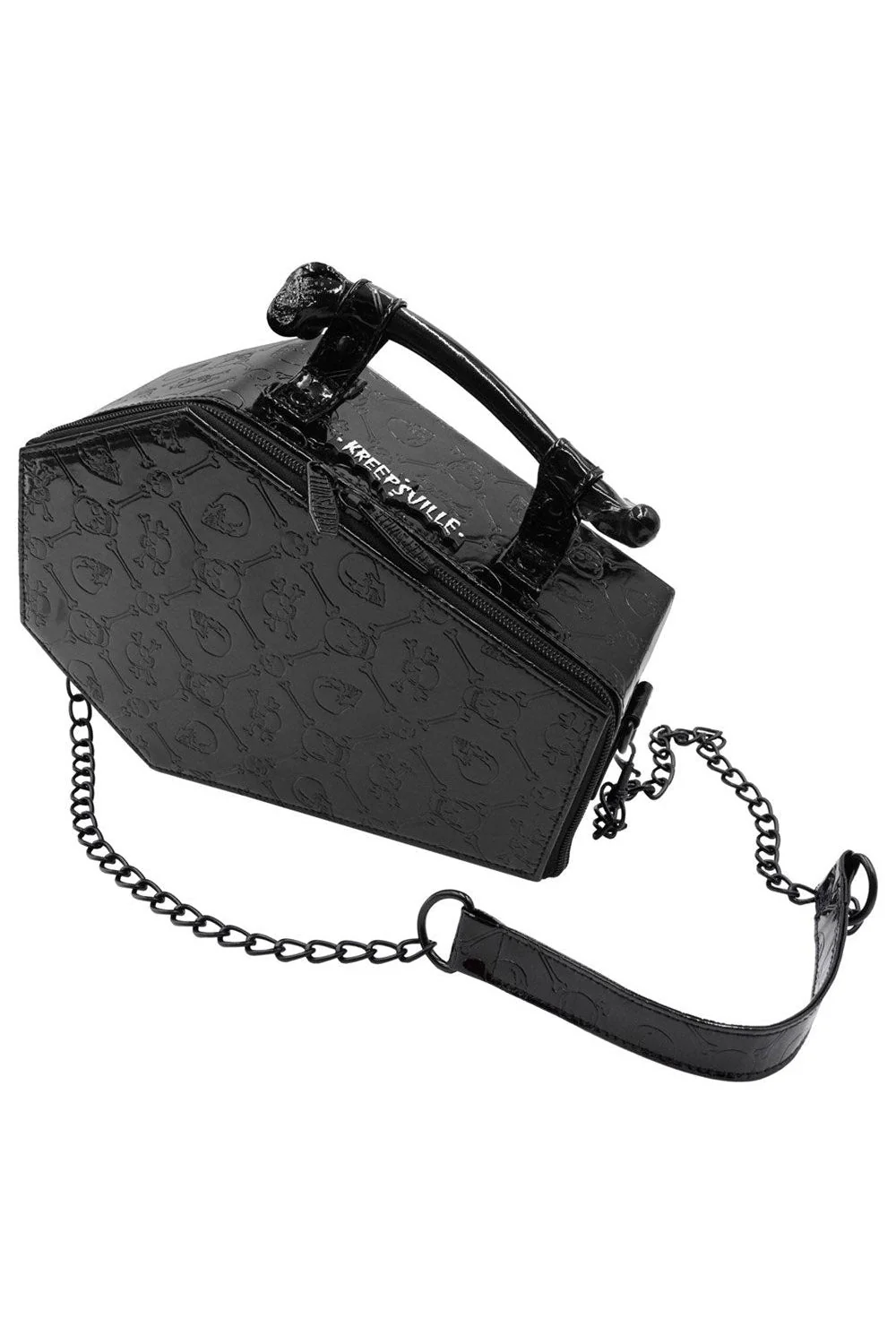 Embossed Patent Skull Crossbones Coffin Purse - Image 2