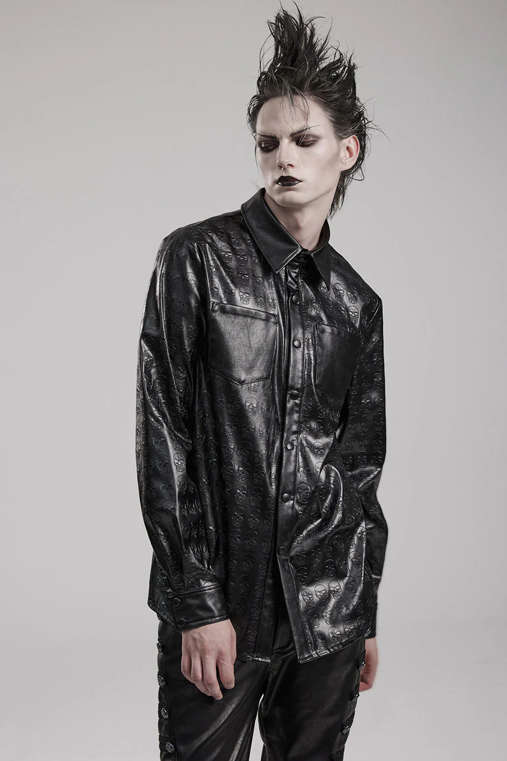 Embossed Skulls Leather Shacket