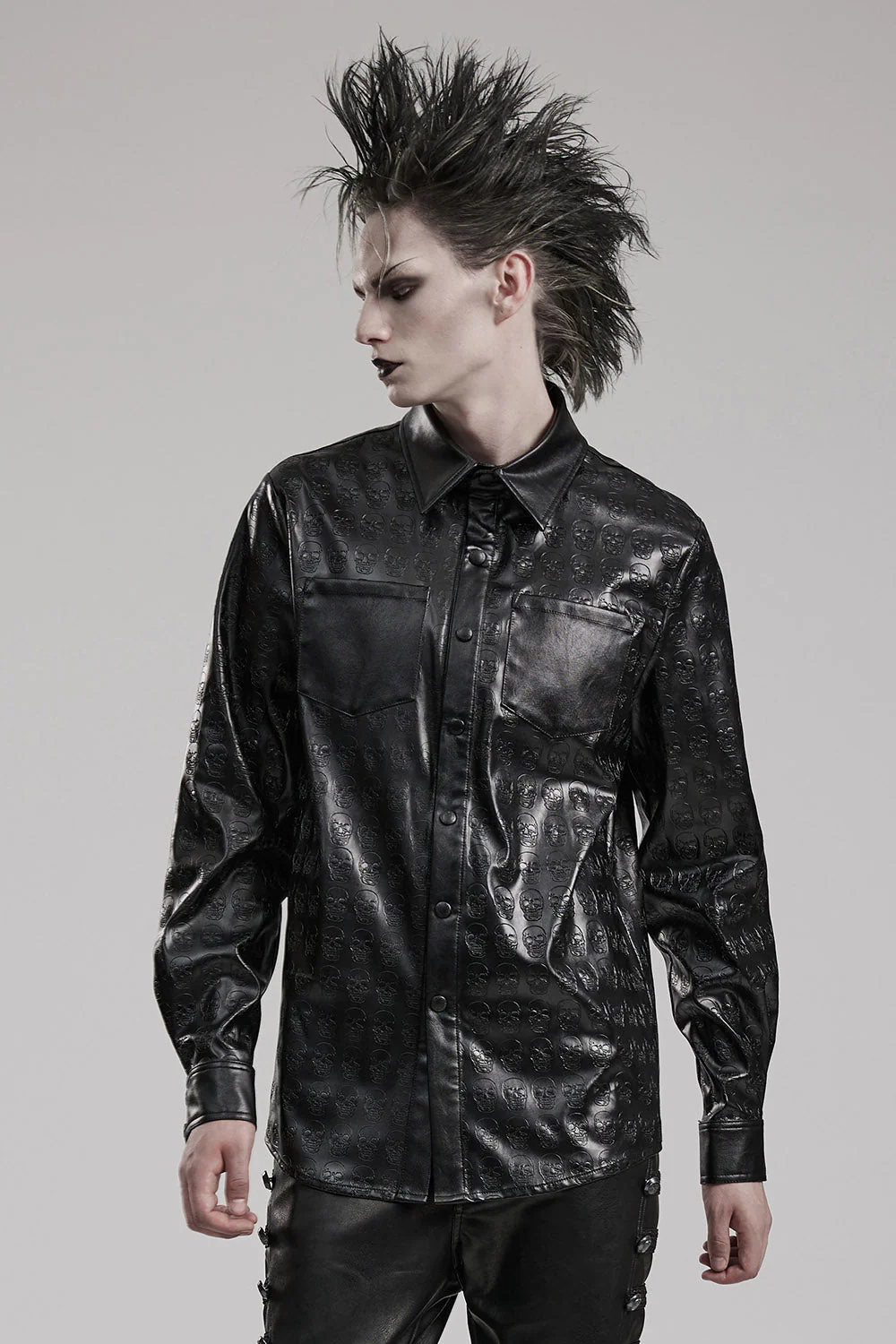 Embossed Skulls Leather Shacket - Image 3