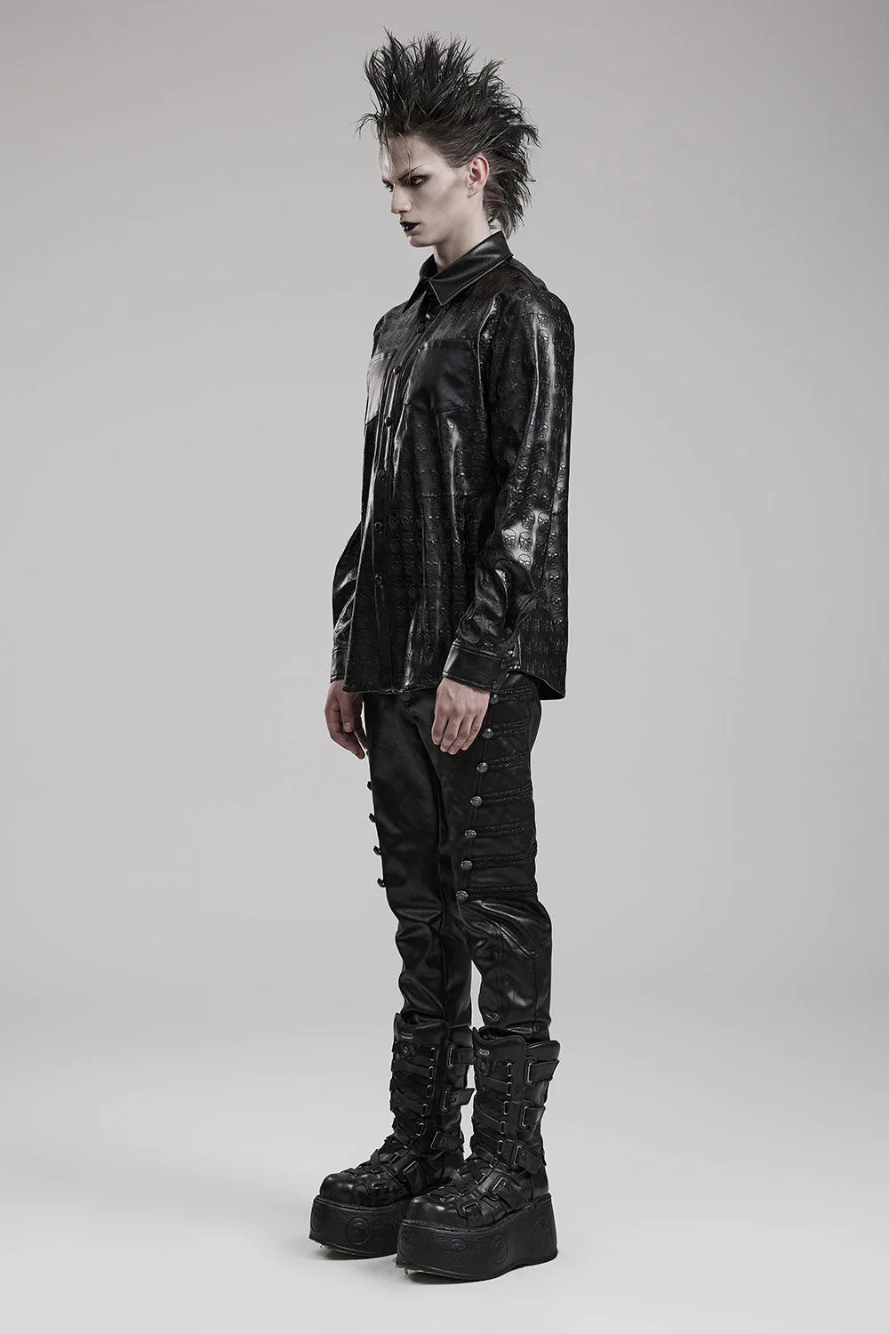Embossed Skulls Leather Shacket - Image 4
