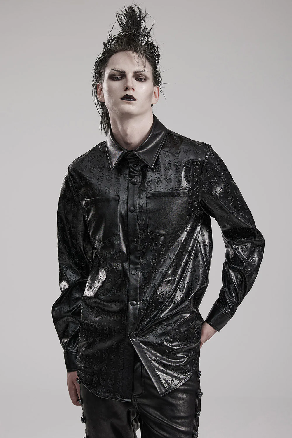 Embossed Skulls Leather Shacket - Image 6