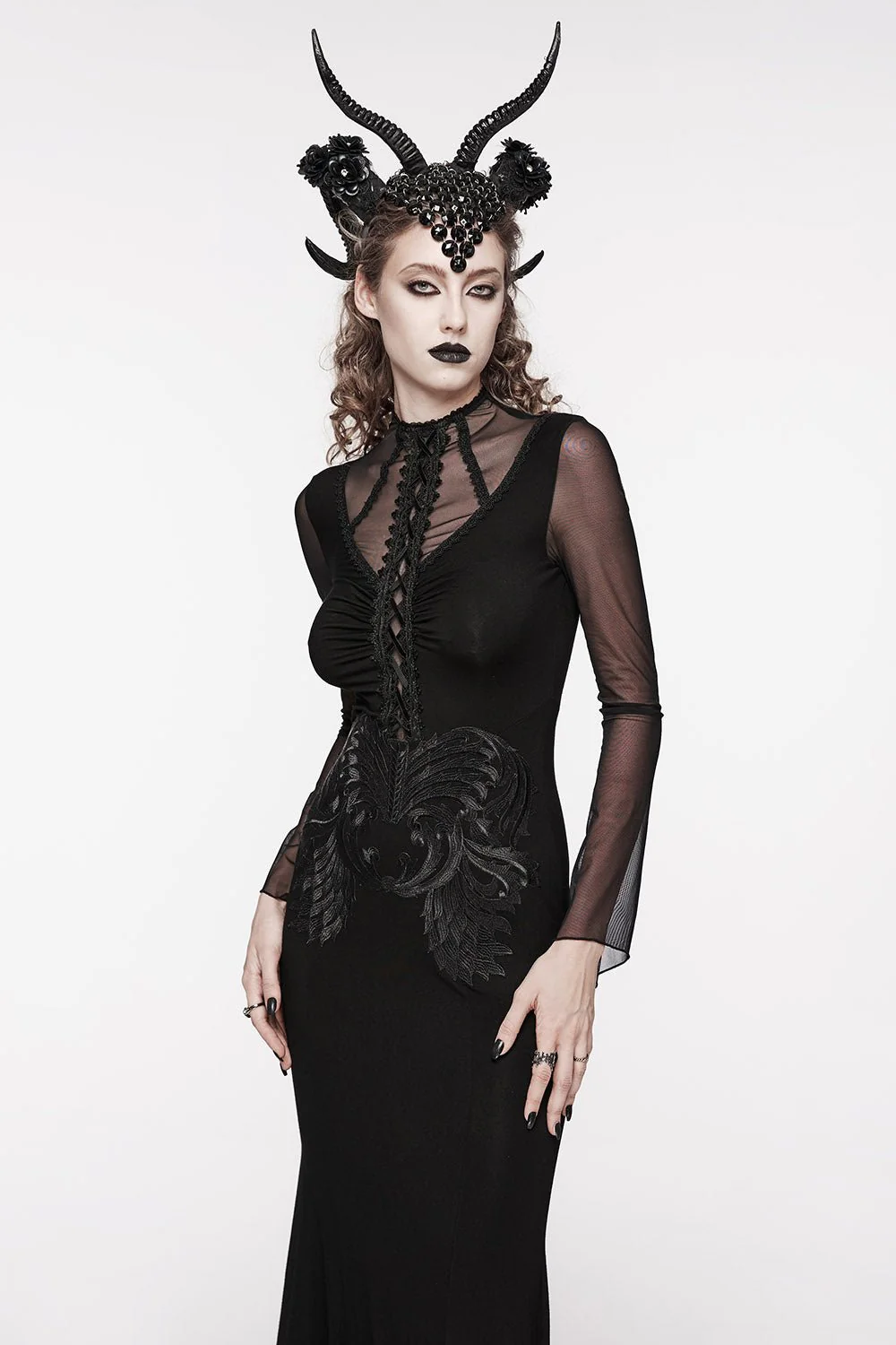 Embroidered Bones Gothic Maxi Dress - Image 3