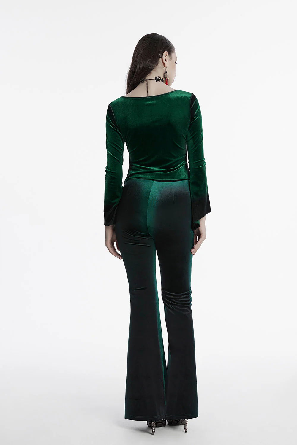 Emerald Throne Velvet Flared Sleeve Top [Green] - Image 5
