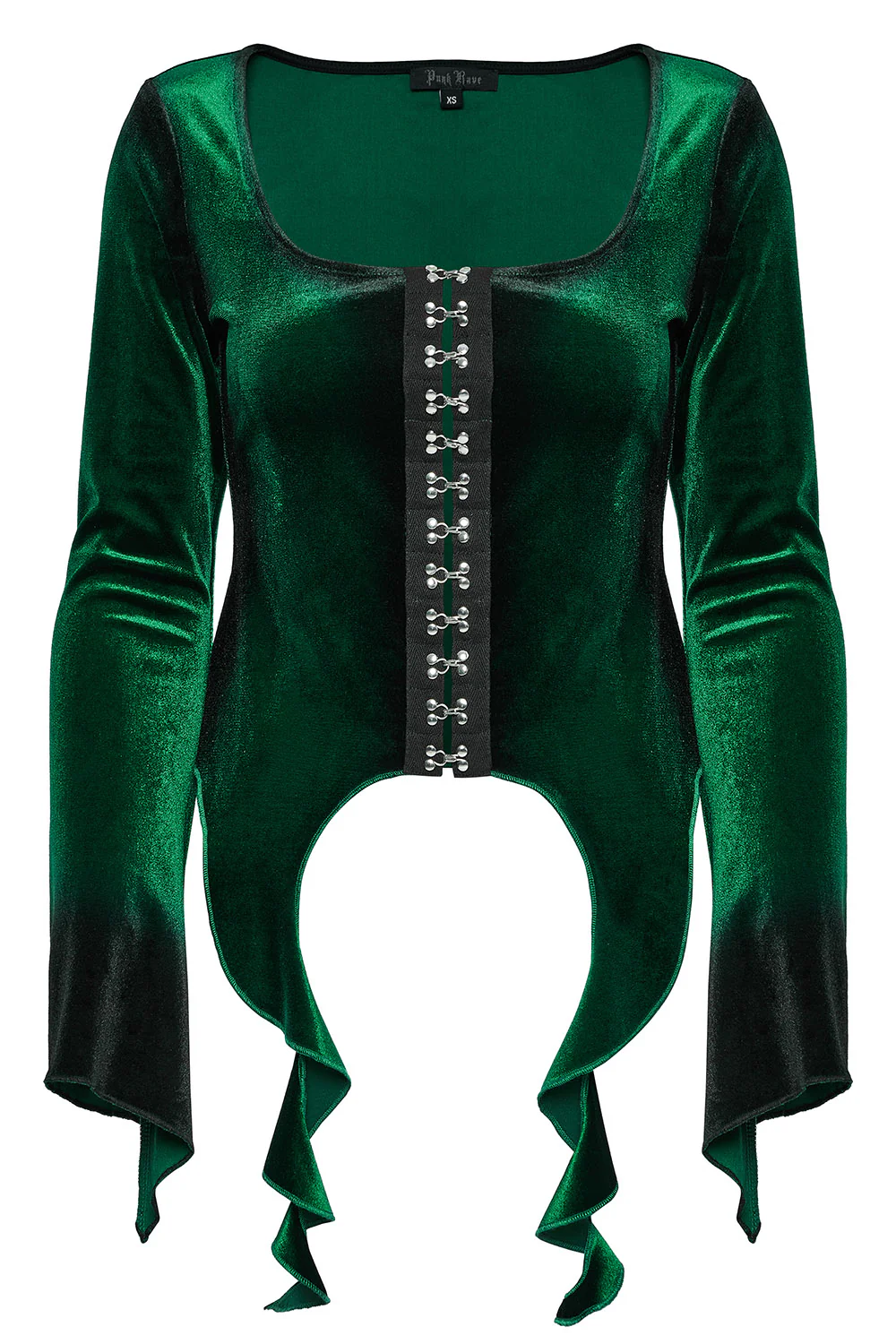 Emerald Throne Velvet Flared Sleeve Top [Green] - Image 6