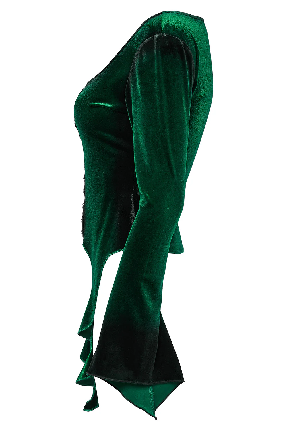 Emerald Throne Velvet Flared Sleeve Top [Green] - Image 7