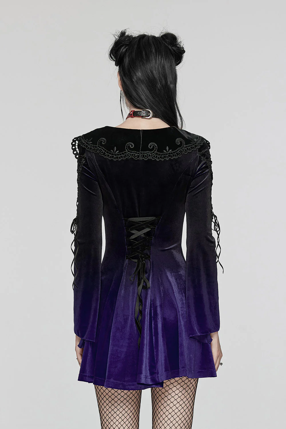 Enchantment Embroidered Collar Dress [Black/Violet] - Image 4