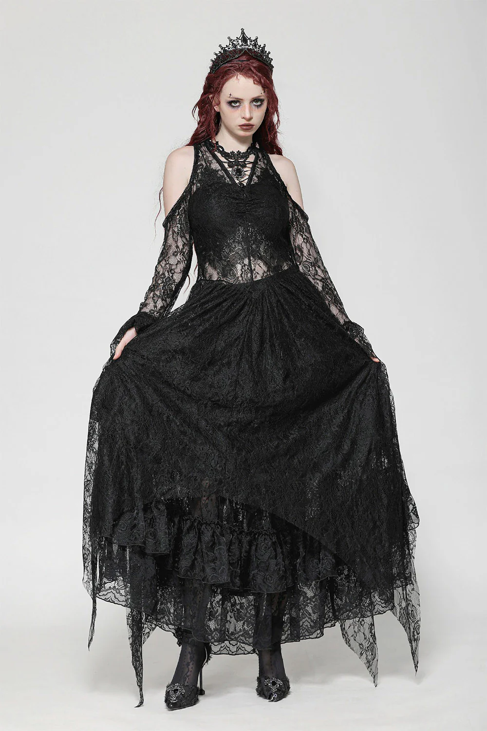 Ethereal Cold Shoulder Lace Dress
