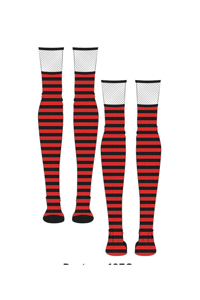 Fishnet Garter Thigh High Socks [Black/Red] - Image 5