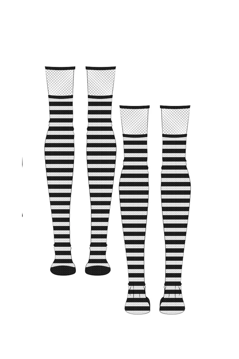 Fishnet Garter Thigh High Socks [Black/White] - Image 9