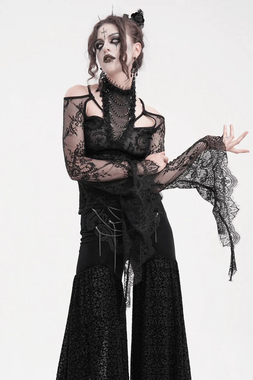 Flared Lace Sleeve Vintage Goth Top - Image 2