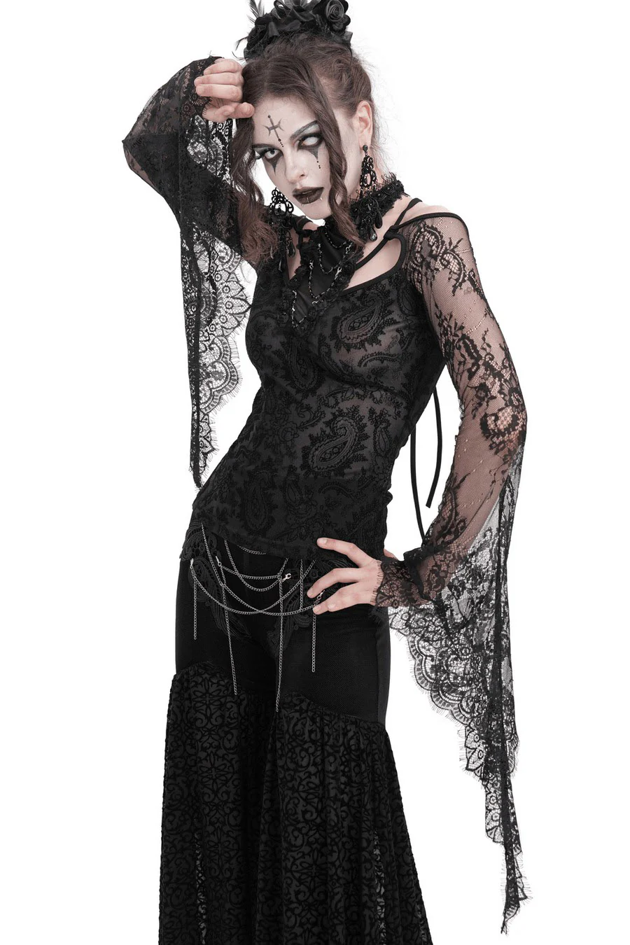 Flared Lace Sleeve Vintage Goth Top - Image 3