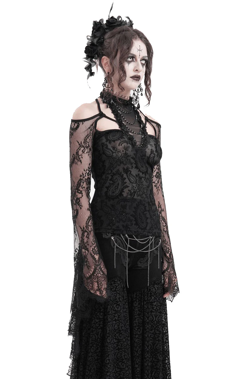Flared Lace Sleeve Vintage Goth Top - Image 4