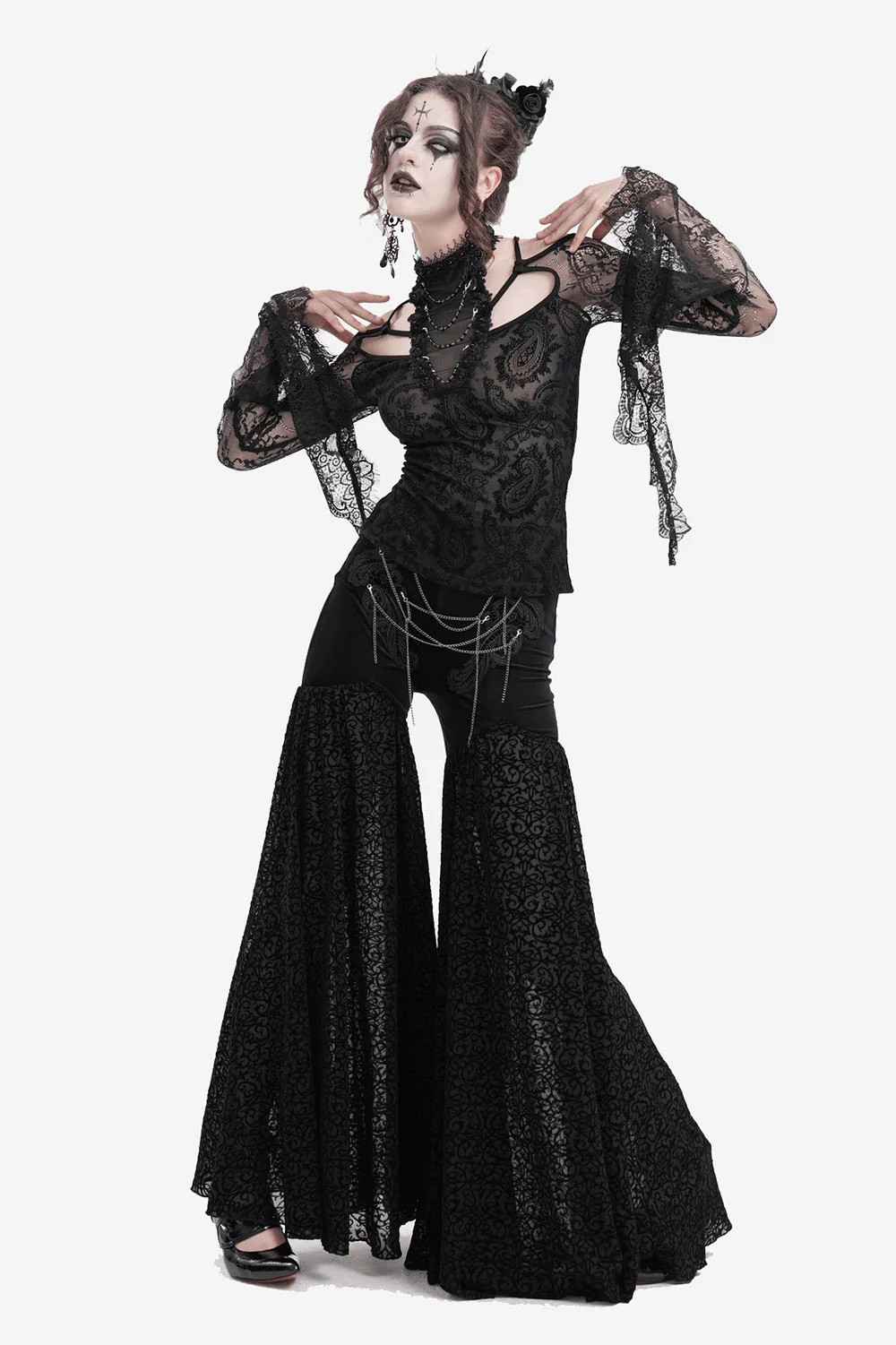 Flared Lace Sleeve Vintage Goth Top - Image 6