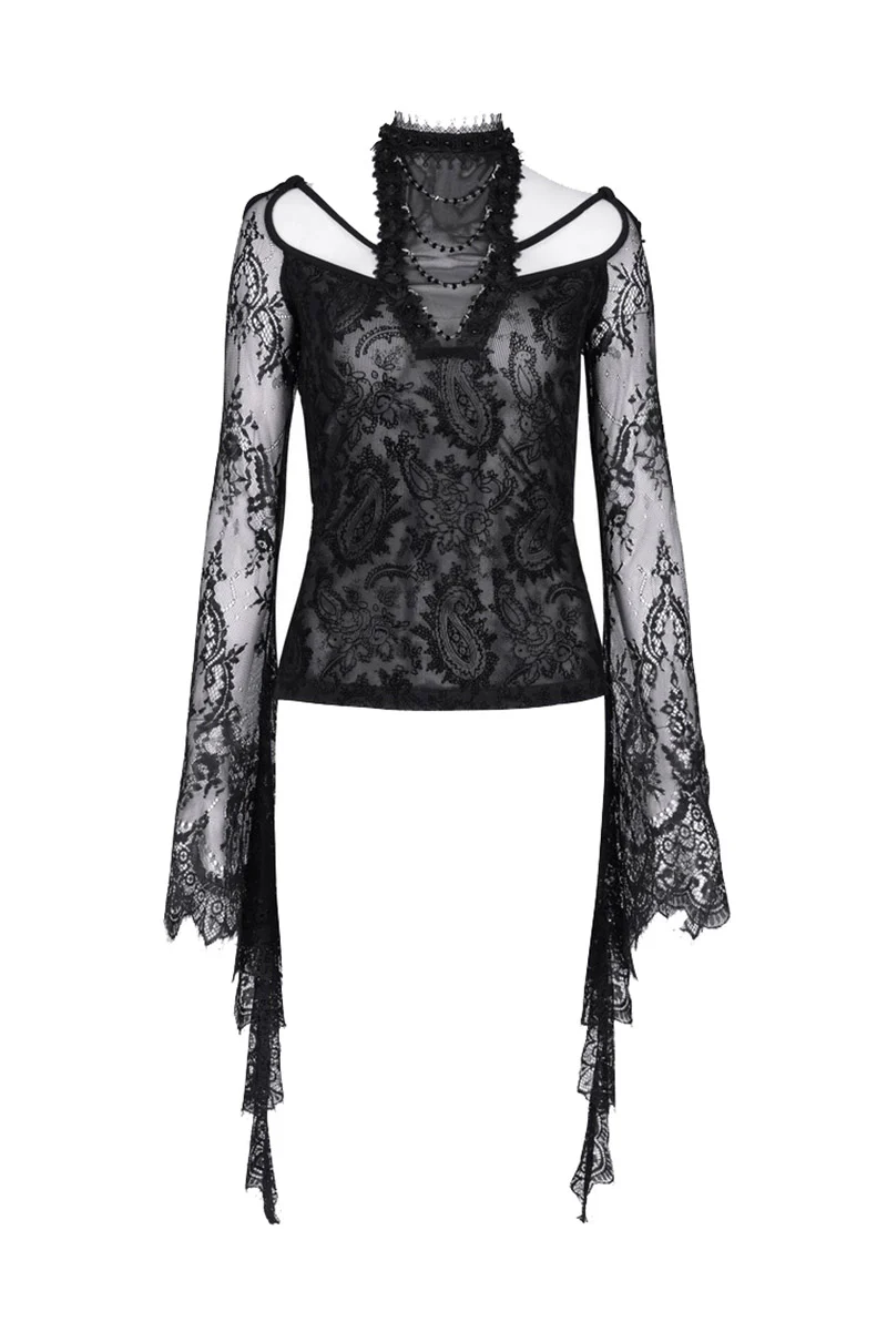 Flared Lace Sleeve Vintage Goth Top - Image 7