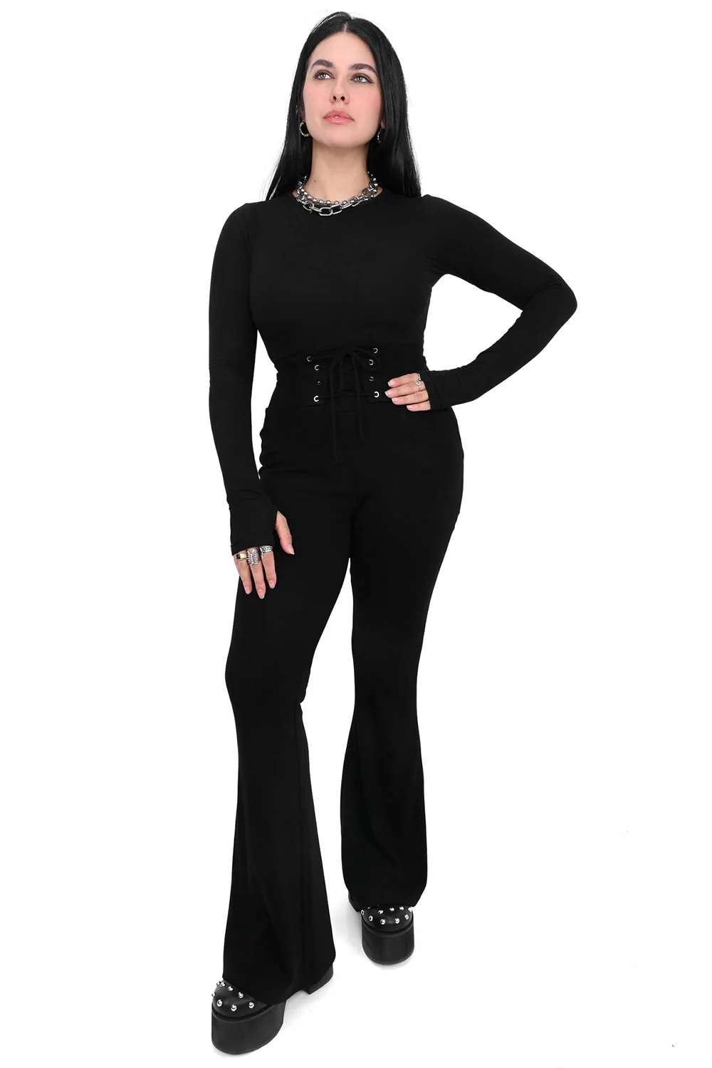 Flared Lace Up Leggings - Image 4