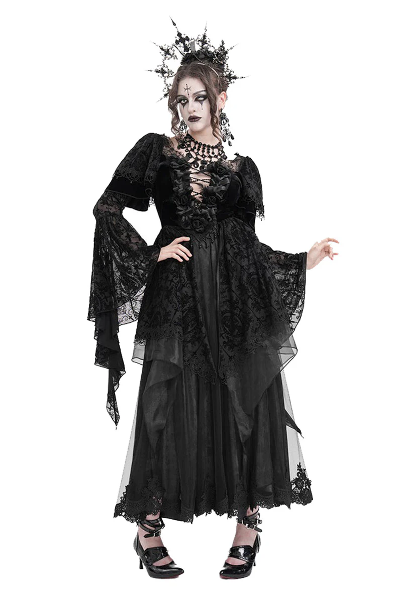 Flared Sleeve Tiered Gothic Gown - Image 2