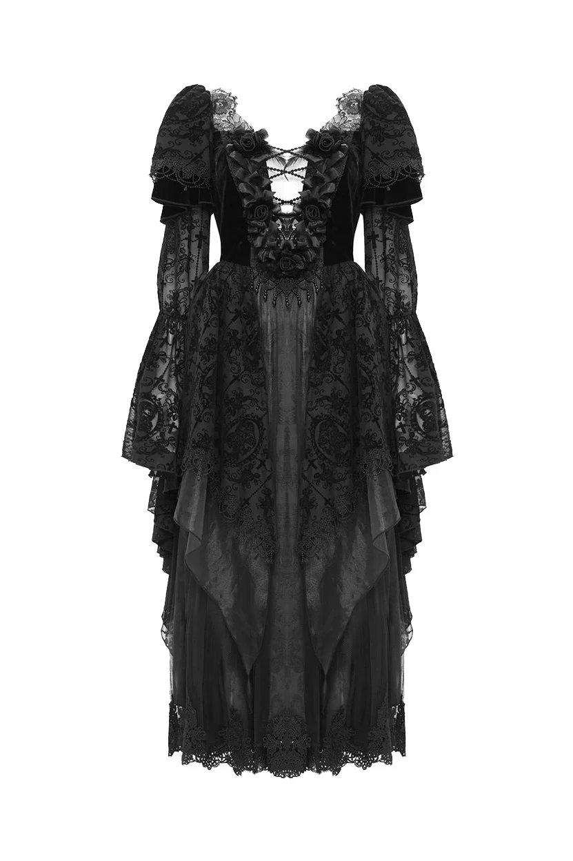 Flared Sleeve Tiered Gothic Gown - Image 6
