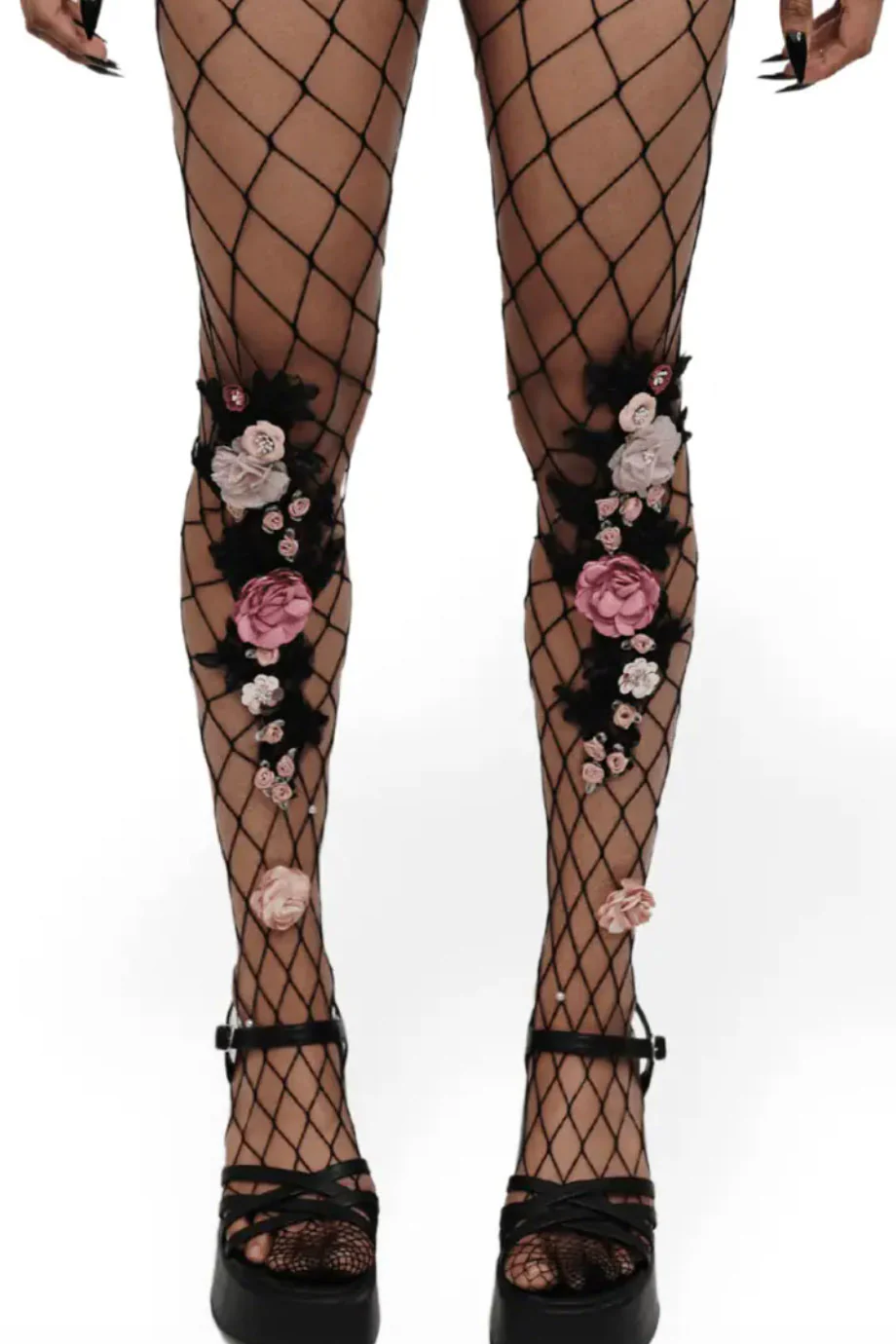 Floral Accent Fishnet Stockings