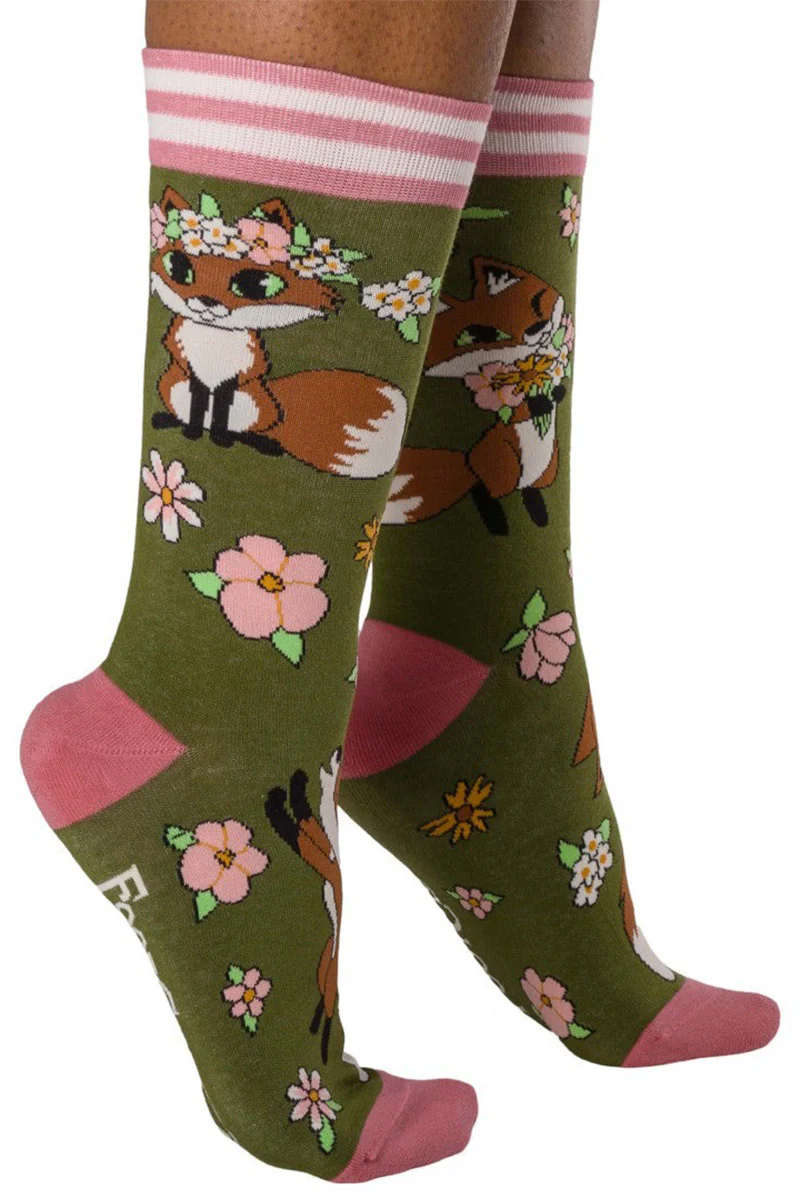 Floral Foxes Crew Socks - Image 2