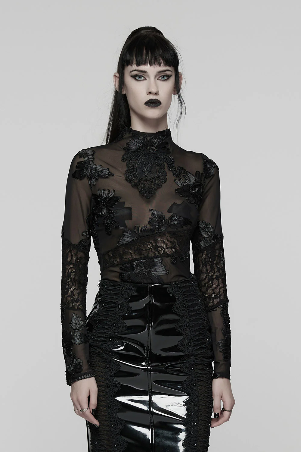 Funeral Flowers Appliqué Mesh Top - Image 5