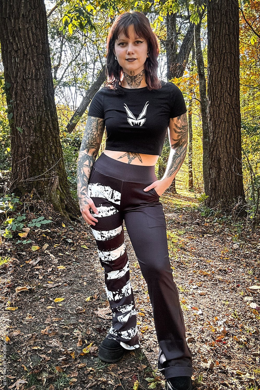 Ghost White Striped Split Flares [Black/White] - Image 2