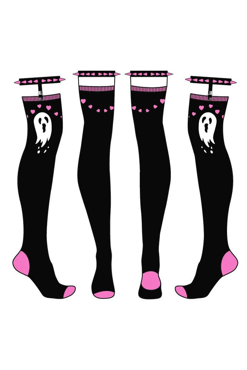 Ghosty & Hearts Garter Thigh High Socks - Image 6