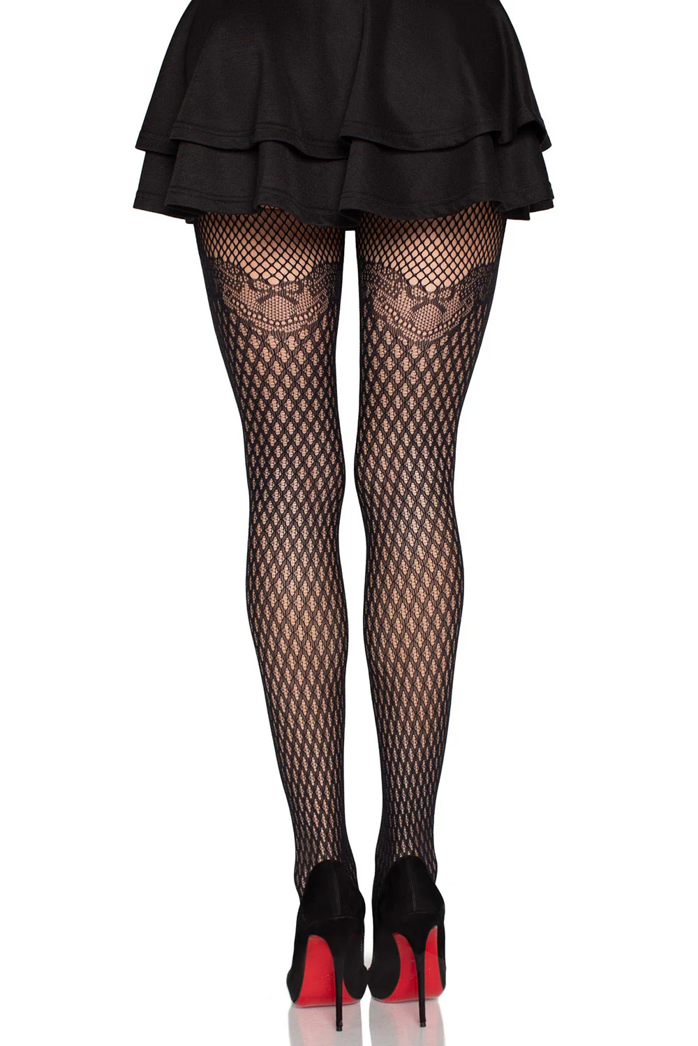 Gilded Grid Net Tights with Bow Lace Top - Image 8