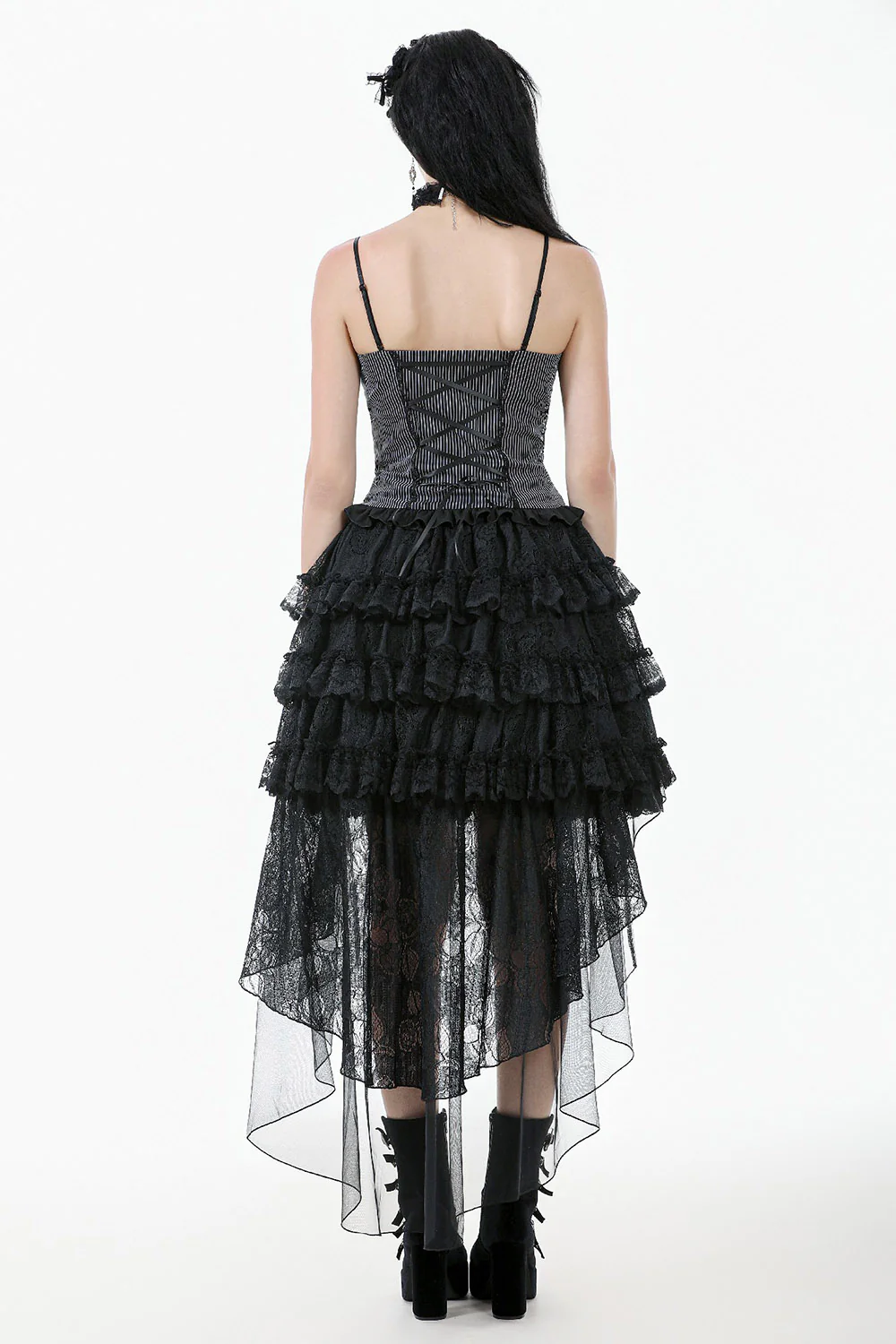 Goth Cake Layered Ruffle Skirt with Mesh Train - Image 5