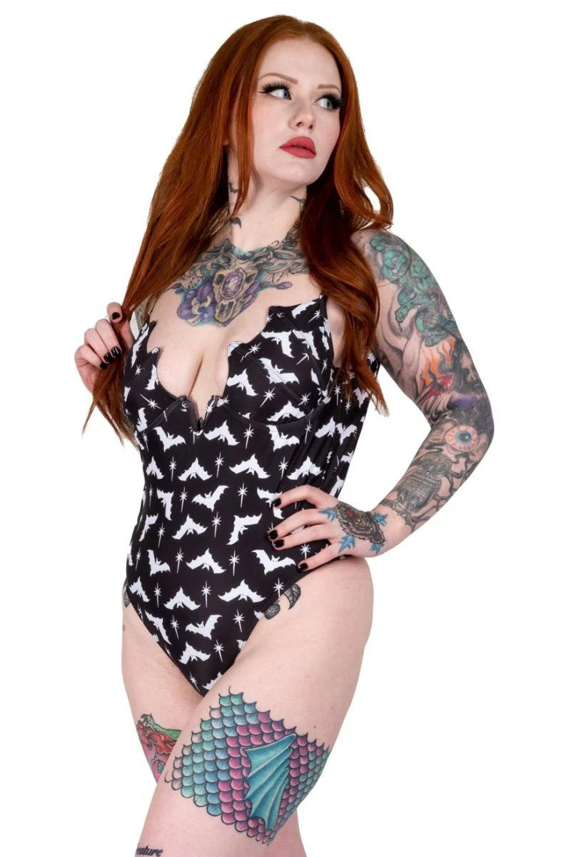 Gothic Bats Bat Shaped One Piece Swimsuit - Image 3