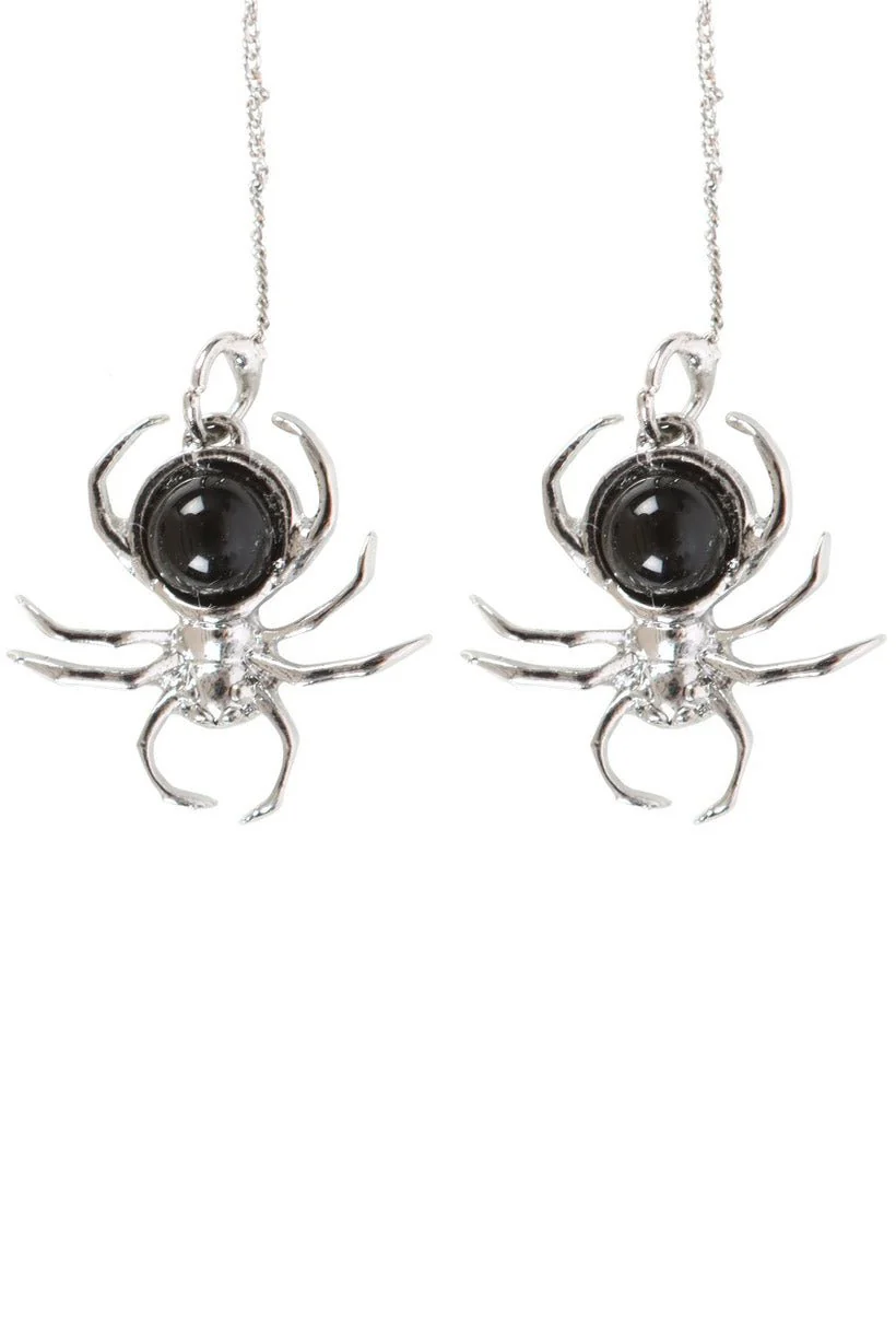Gothic Black Obsidian Spider Threader Earrings - Image 2