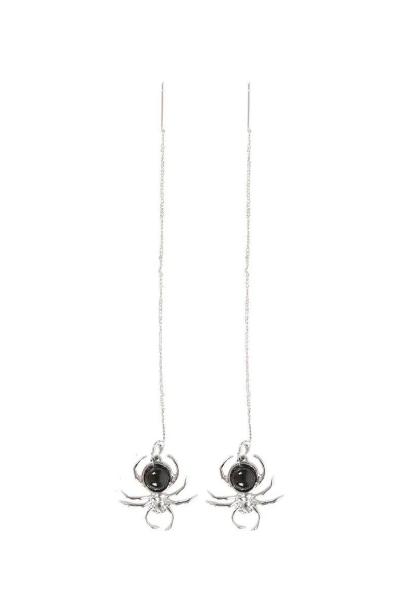 Gothic Black Obsidian Spider Threader Earrings - Image 3