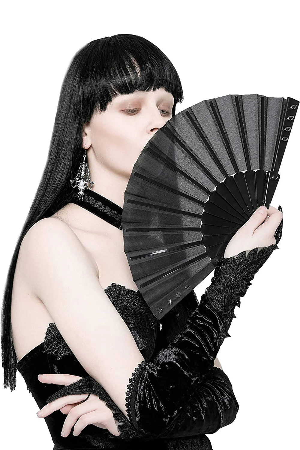Gothic Gloom Spiked Hand Fan - Image 2