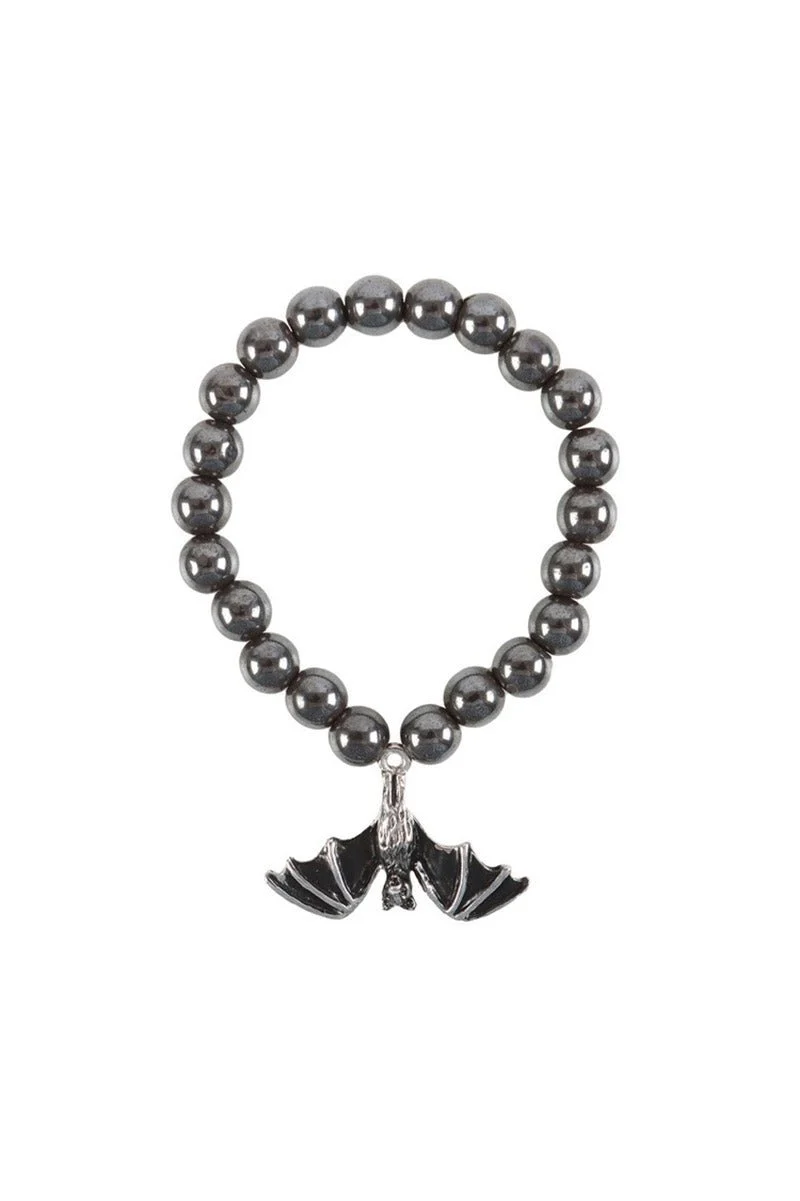 Gothic Hanging Bat Hematite Charm Bracelet - Image 2