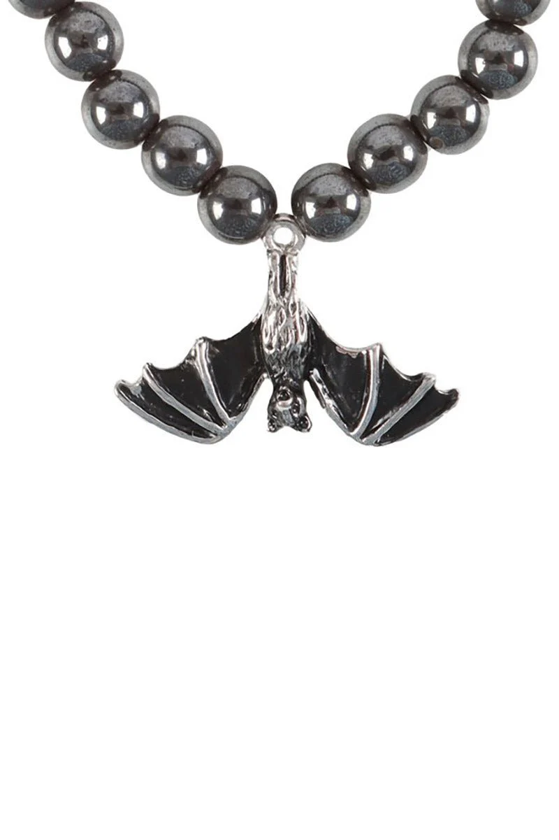 Gothic Hanging Bat Hematite Charm Bracelet - Image 3