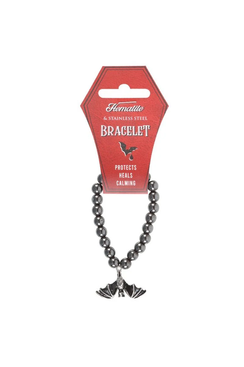 Gothic Hanging Bat Hematite Charm Bracelet - Image 4