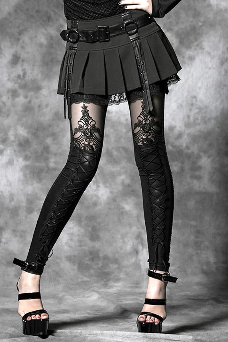 Gothic Romance Lace-Up Leggings - Image 4