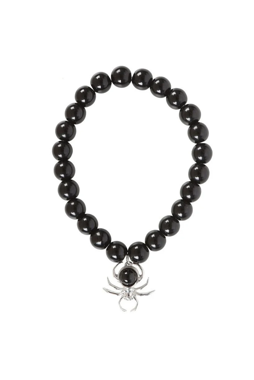 Gothic Spider Black Obsidian Beaded Bracelet - Image 2