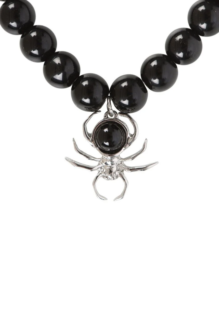 Gothic Spider Black Obsidian Beaded Bracelet - Image 3