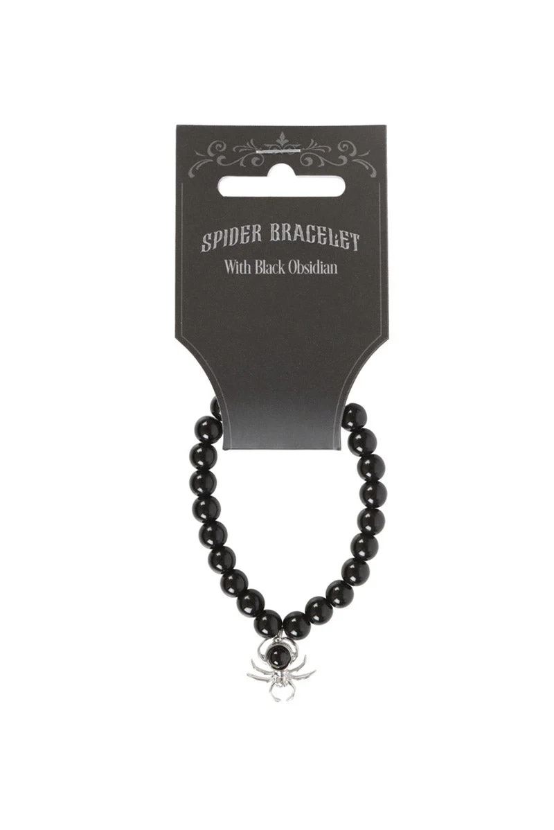 Gothic Spider Black Obsidian Beaded Bracelet - Image 4