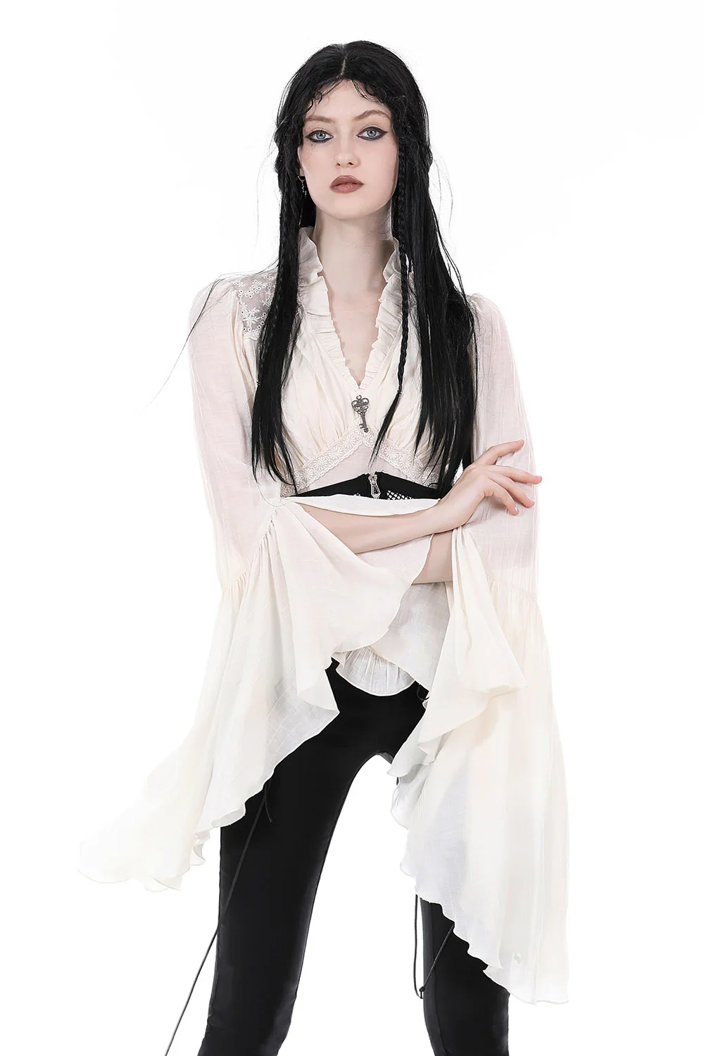 Gravekey Ruffled Flared Sleeve Top