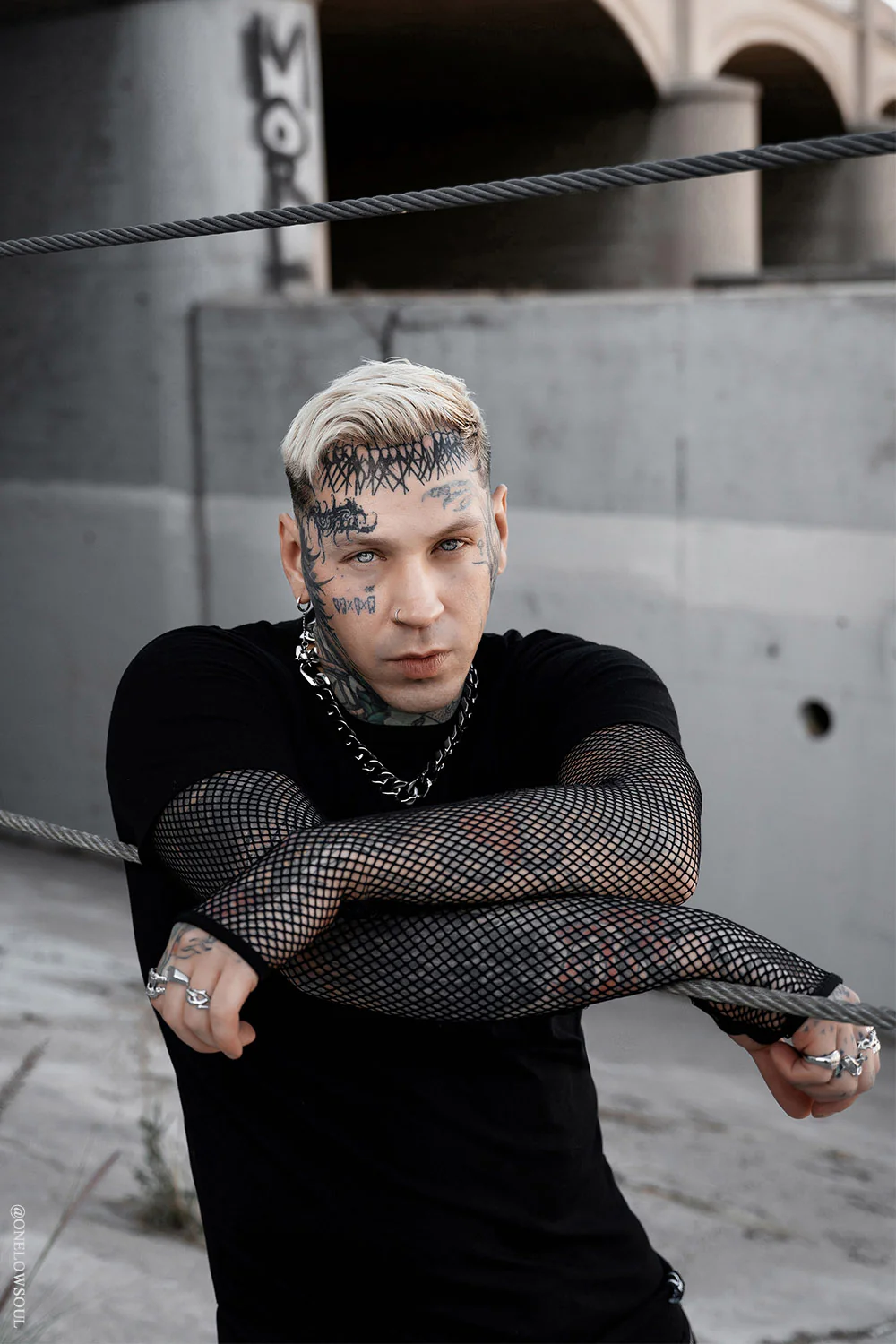 Graveyard Goth Fishnet Sleeve Shirt - Image 5