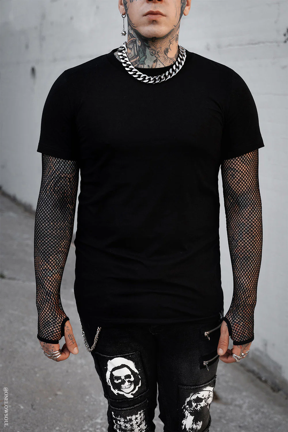 Graveyard Goth Fishnet Sleeve Shirt - Image 6