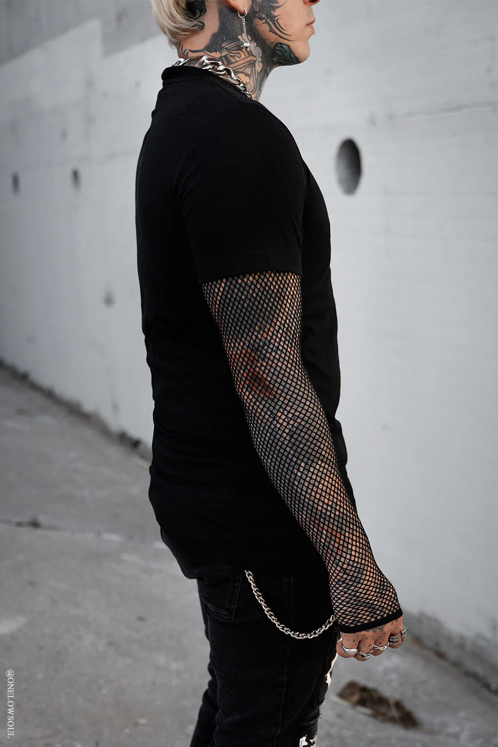 Graveyard Goth Fishnet Sleeve Shirt - Image 7