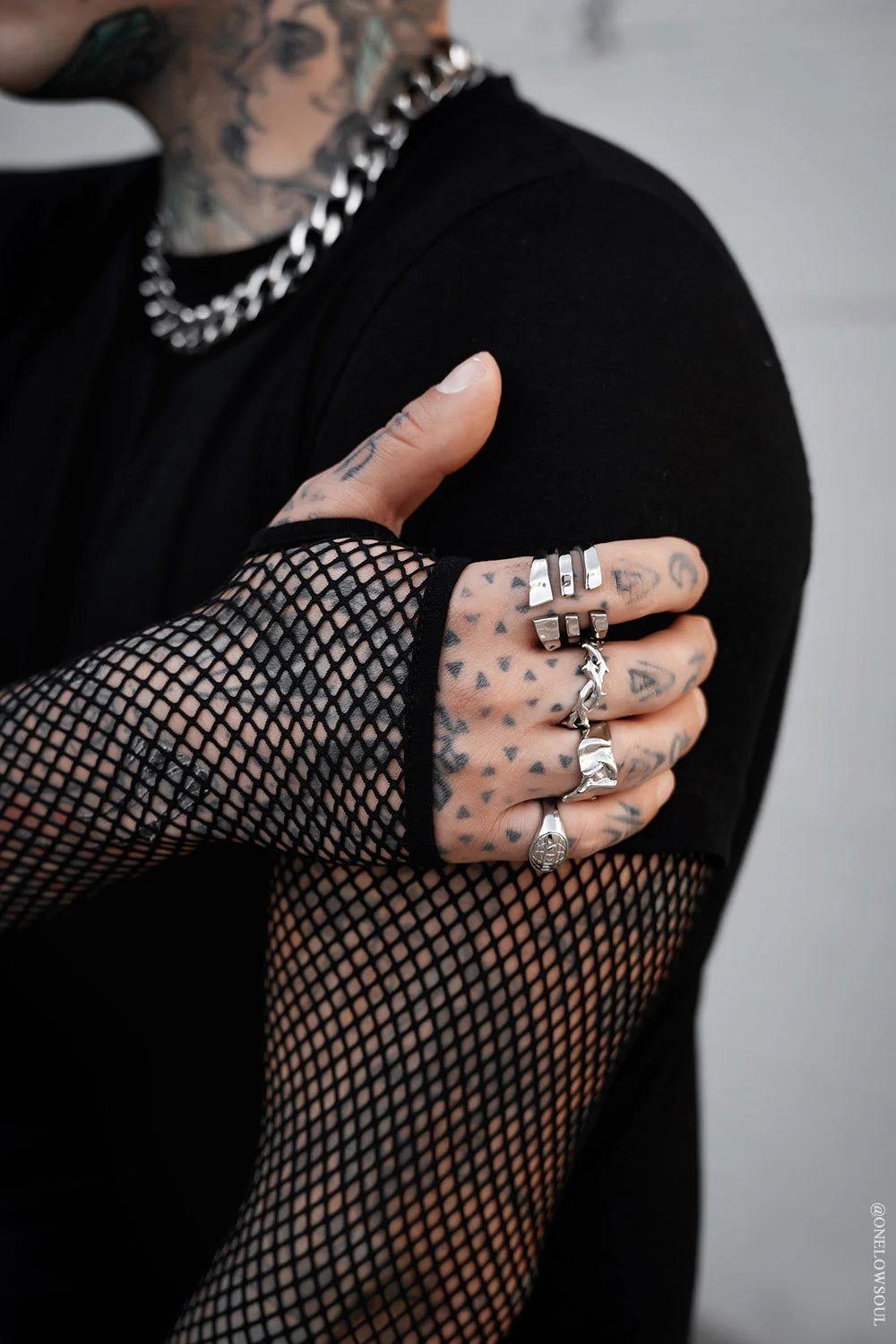 Graveyard Goth Fishnet Sleeve Shirt - Image 9