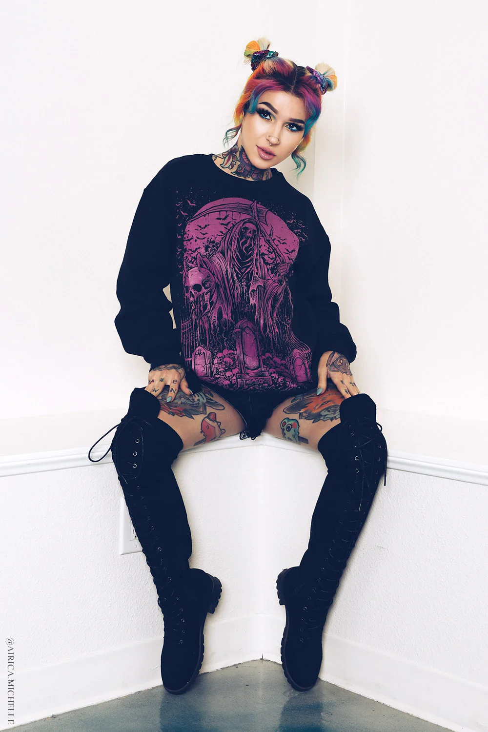 Graveyard Grim Reaper Sweatshirt [PINK] - Image 2