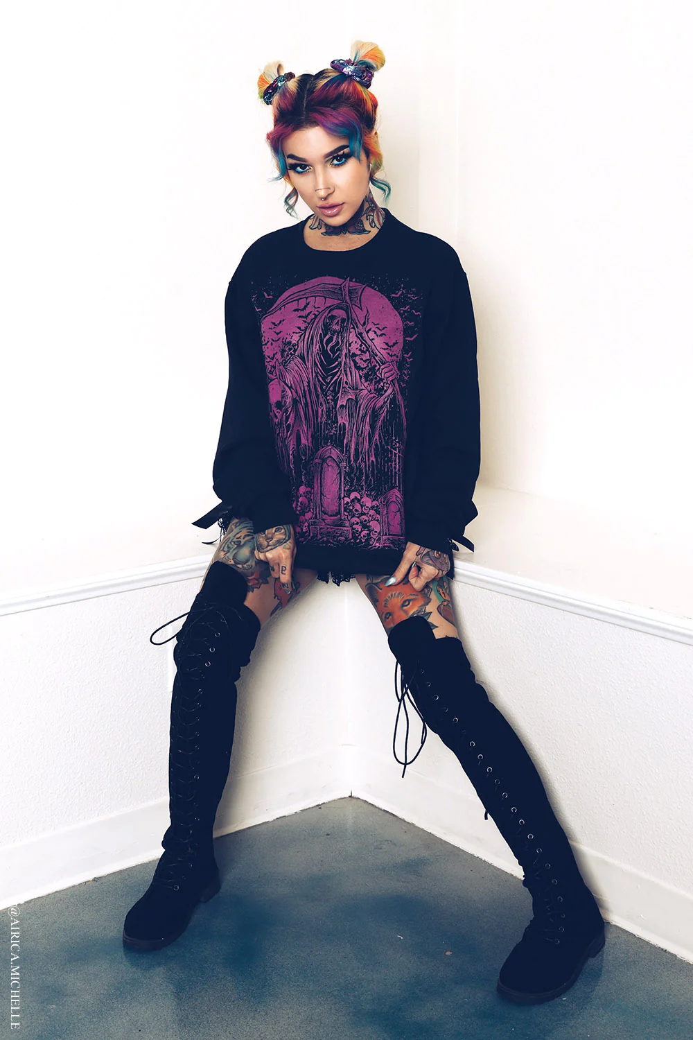 Graveyard Grim Reaper Sweatshirt [PINK] - Image 4
