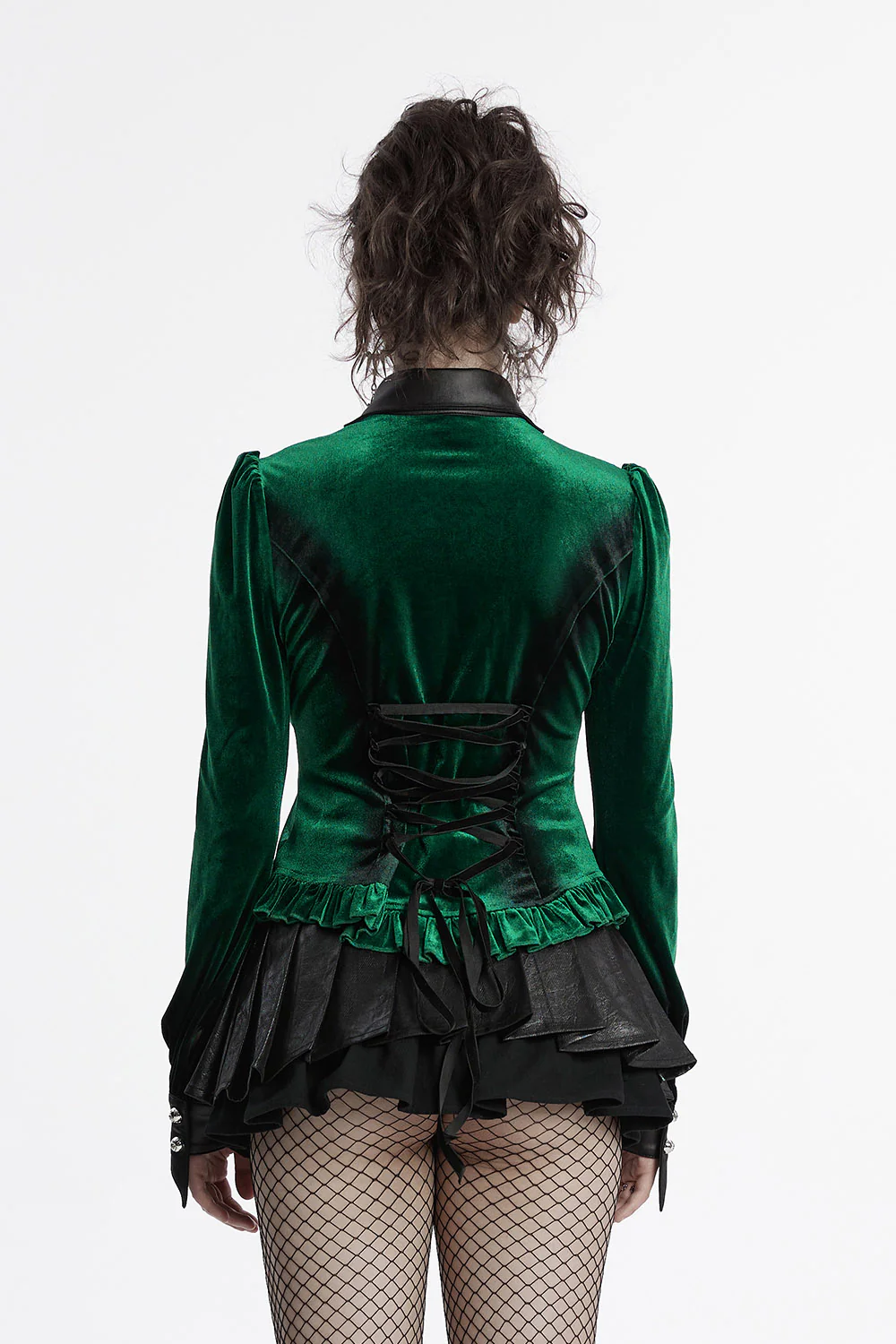 Green Witch Velvet Batwing Collar Buttoned Top [Green] - Image 4