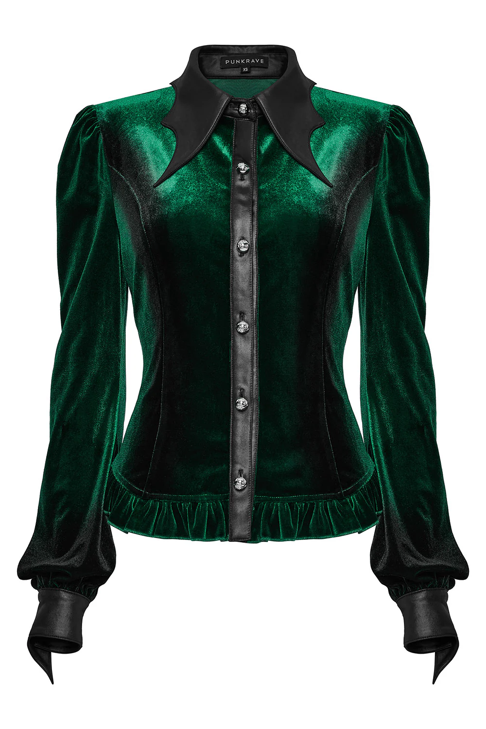 Green Witch Velvet Batwing Collar Buttoned Top [Green] - Image 7