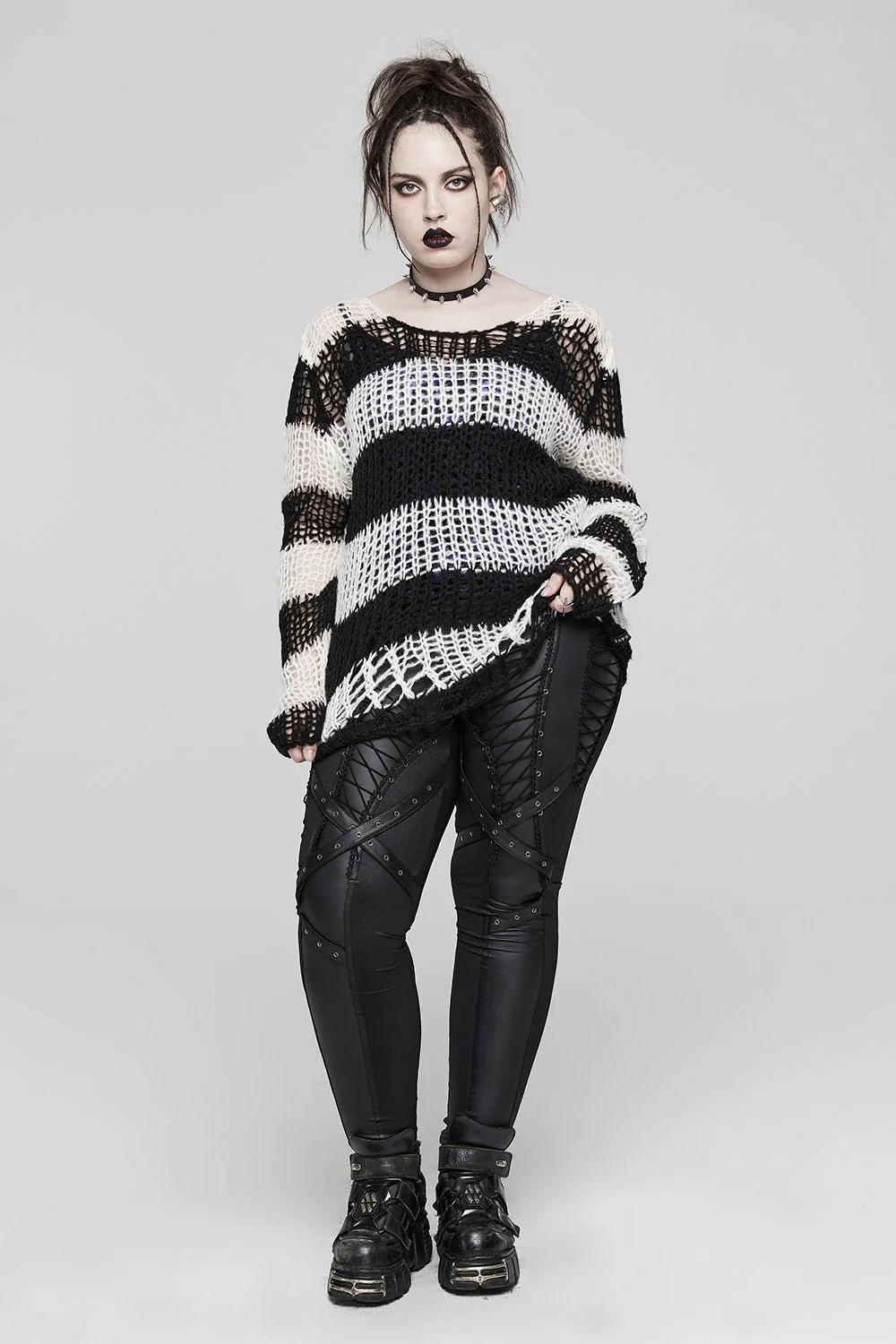 Grunge Gloom Striped Sweater [BLACK/WHITE]