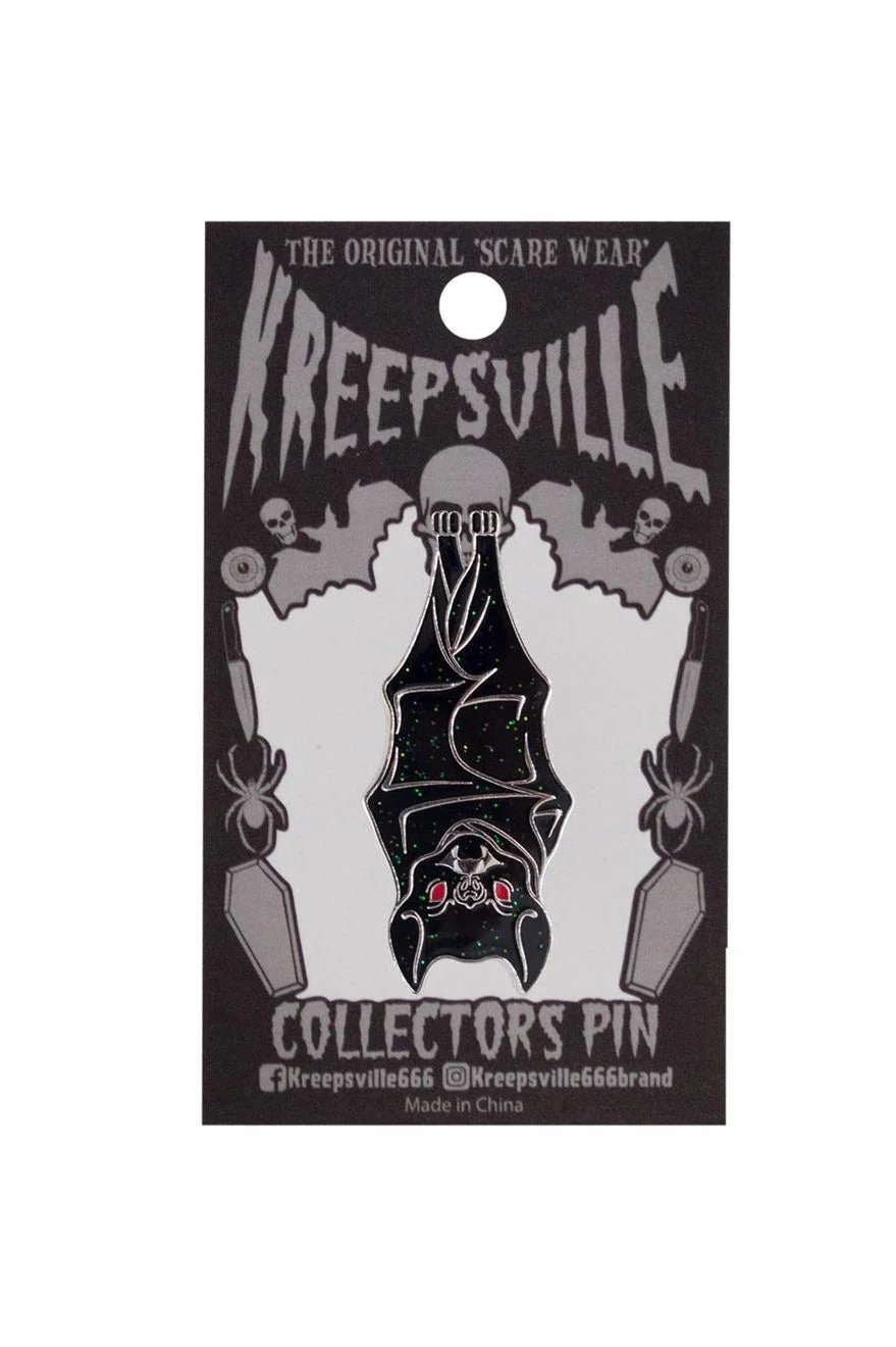 Hanging Bat Glitter Enamel Pin - Image 2